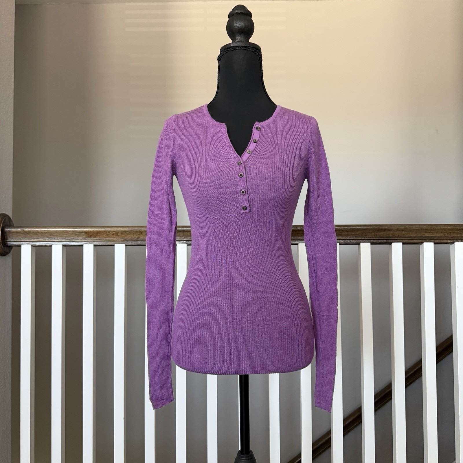 Martin & Osa Y2k Long Sleeve Ribbed Henley Sweater Approx Small 90s Purple